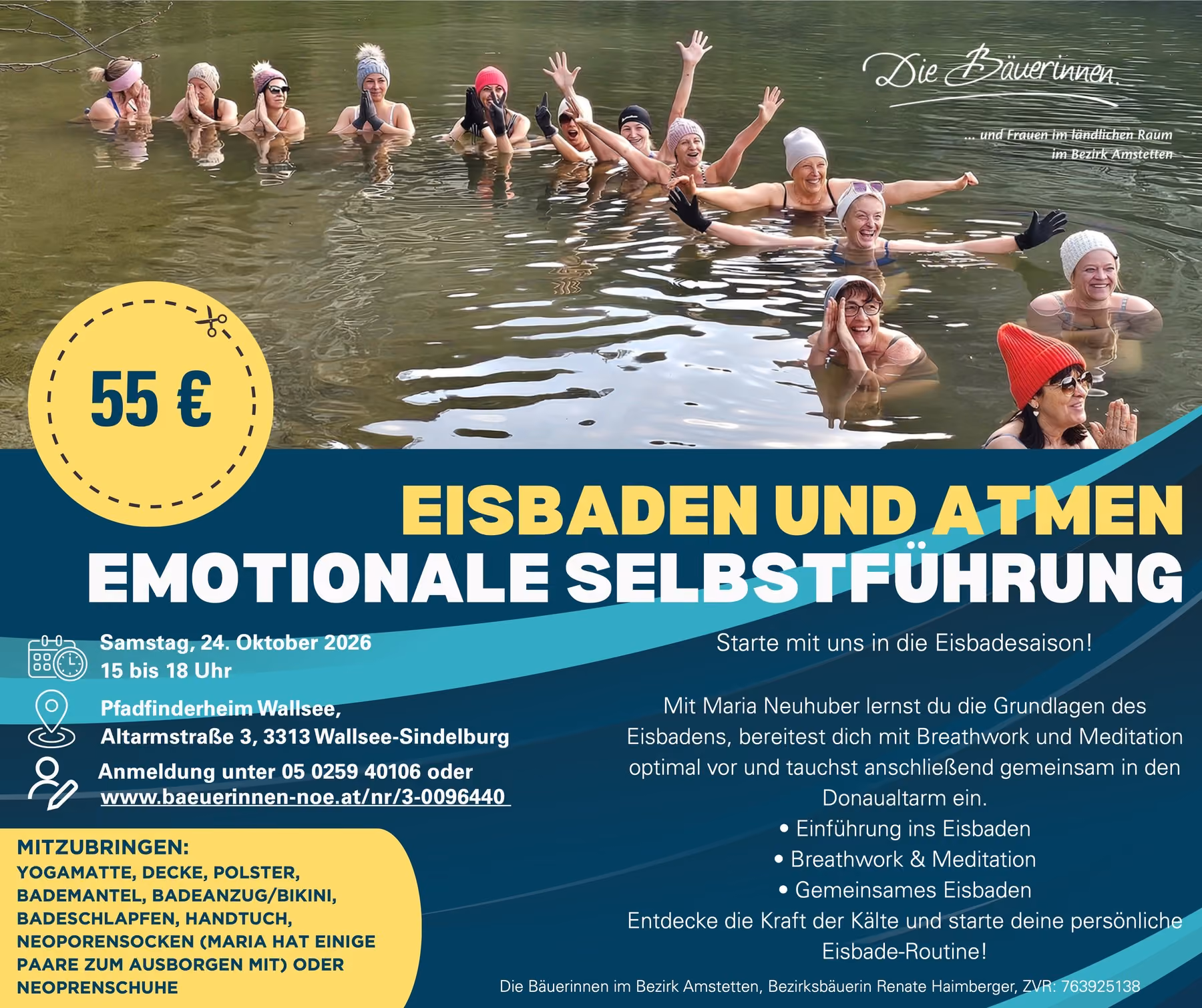 Flyer „Eisbaden und Atmen" der Bäuerinnen im Bezirk Amstetten, 24. Oktober 2026