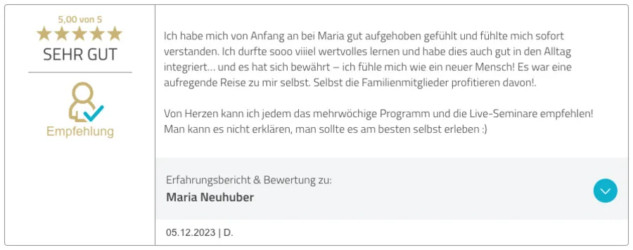 Bewertung bei ProvenExpert vom 05.12.2023 – fünf von fünf Sternen