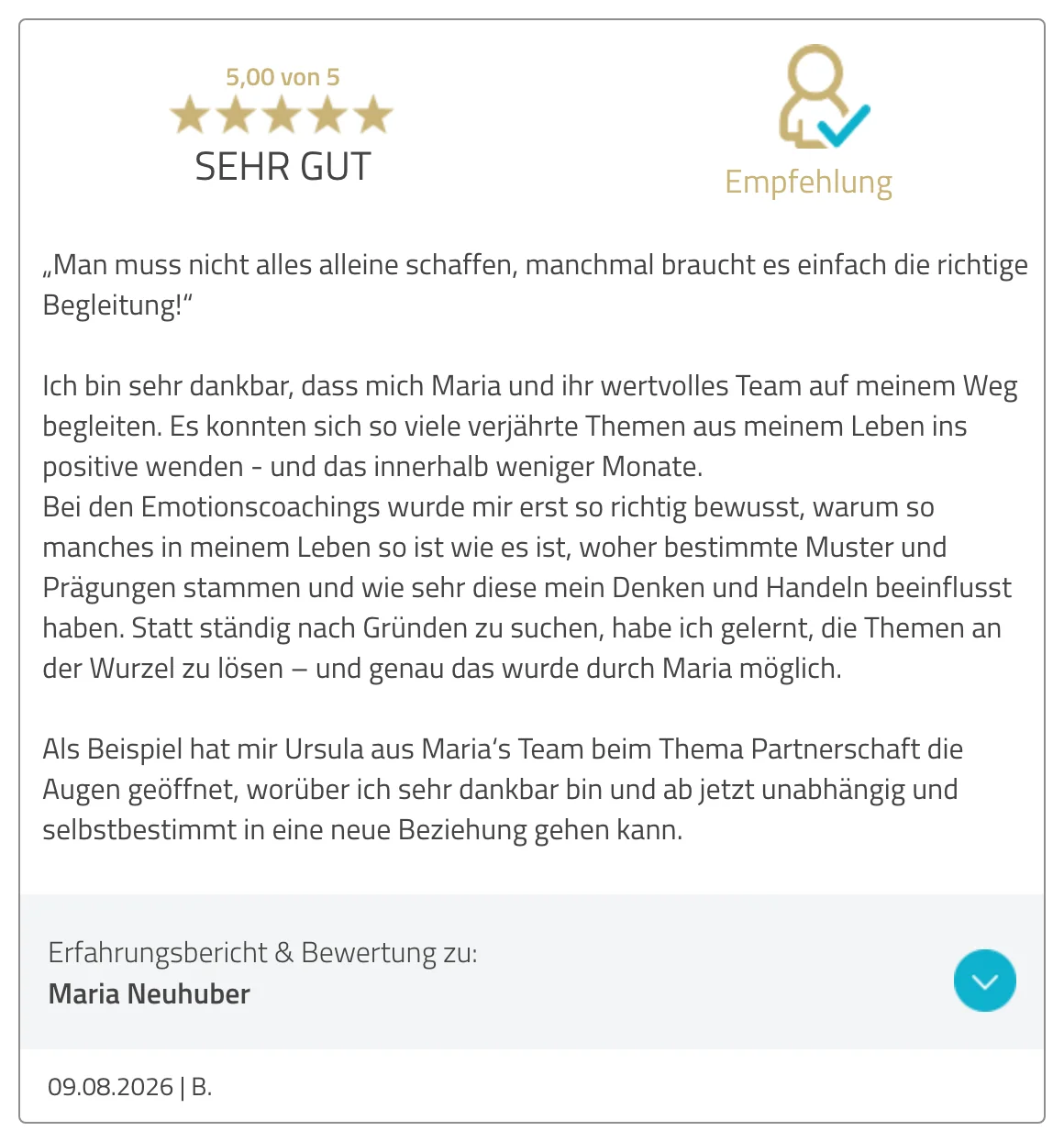 Bewertung von B. auf ProvenExpert, 09.08.2026