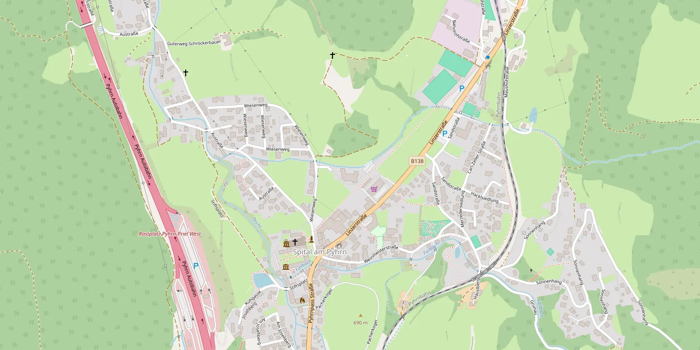 Karte von Spital am Pyhrn mit dem Hotel Freunde der Natur am Wiesenweg 7