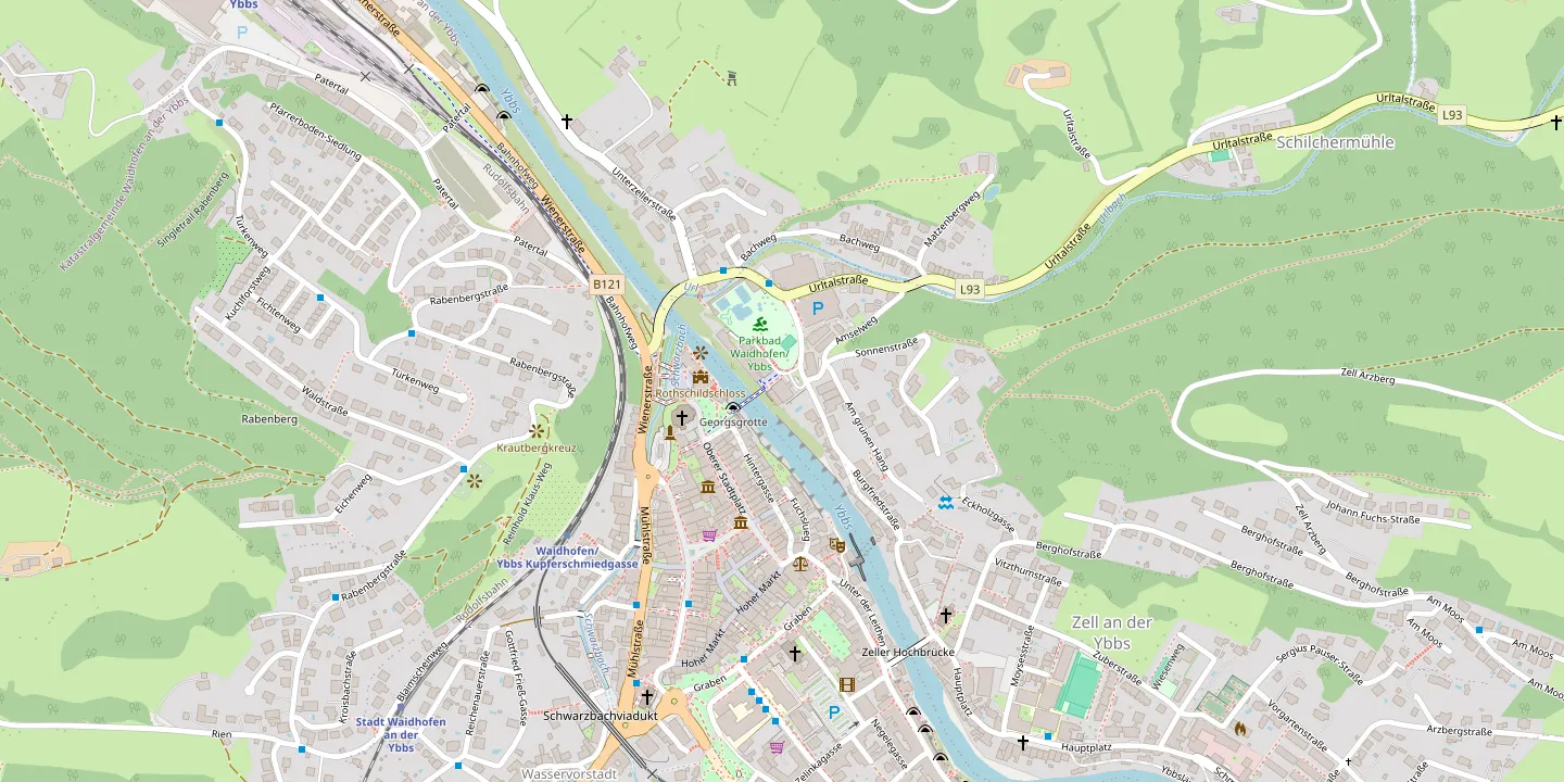 Karte von Waidhofen an der Ybbs mit dem Schloss an der Eisenstrasse am Schlossplatz 1