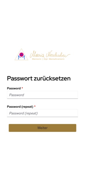 Seite Passwort zurücksetzen mit zwei Passwortfeldern